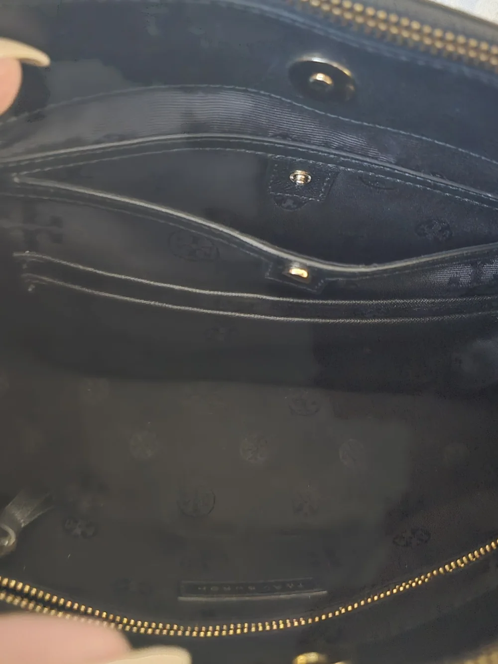 Tory Burch Black Saffiano Leather Satchel with Gold Logo
